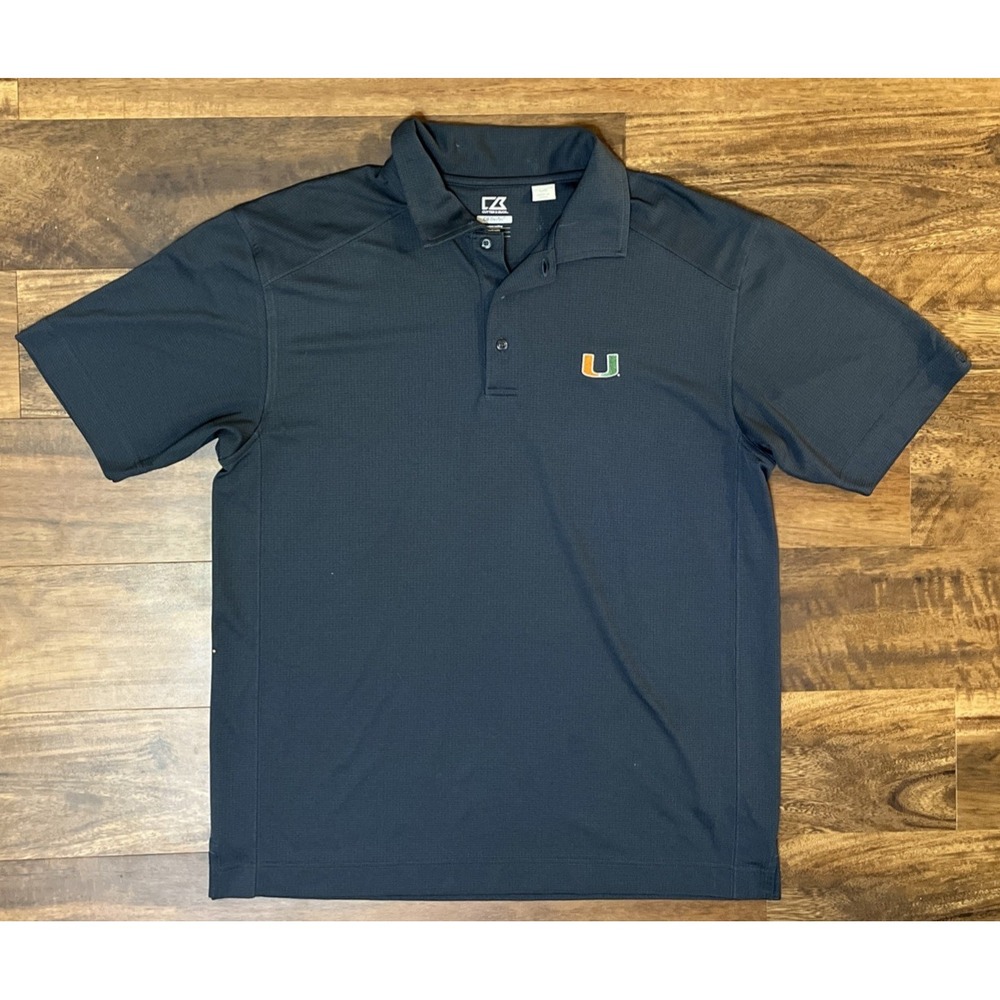 Miami Hurricanes Cutter & Buck Polo Men's Size L CB DryTec Golf Shirt